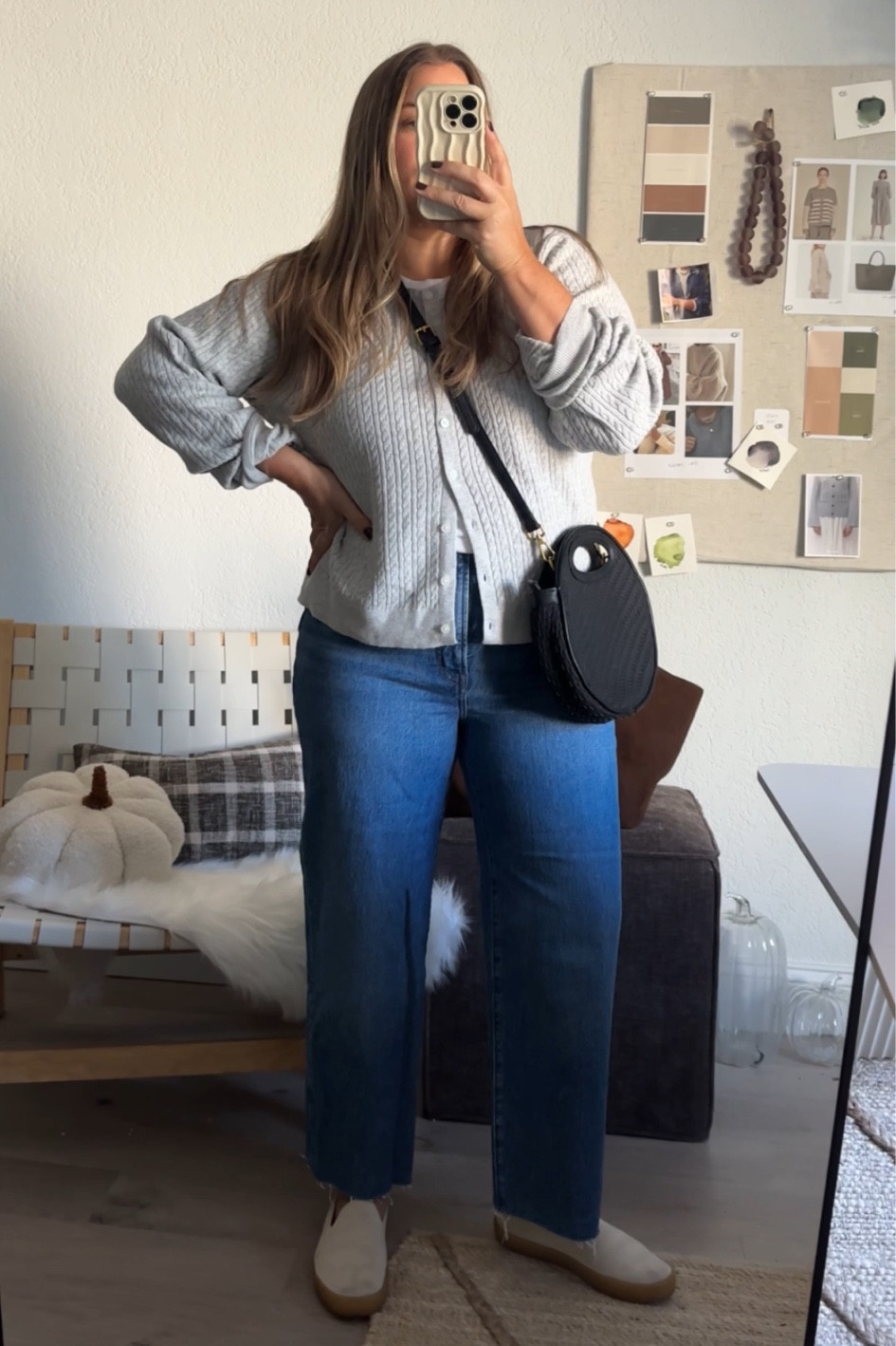 Size up 2 sizes in cardigan for this fit. I am in xl 