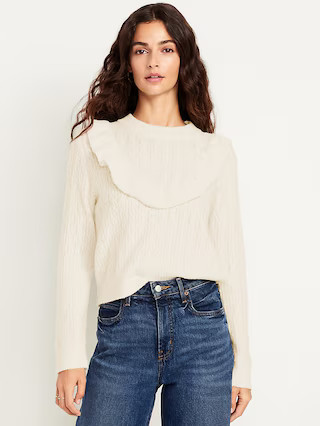 Wool-Blend Cropped Ruffle Sweater | Old Navy (US)