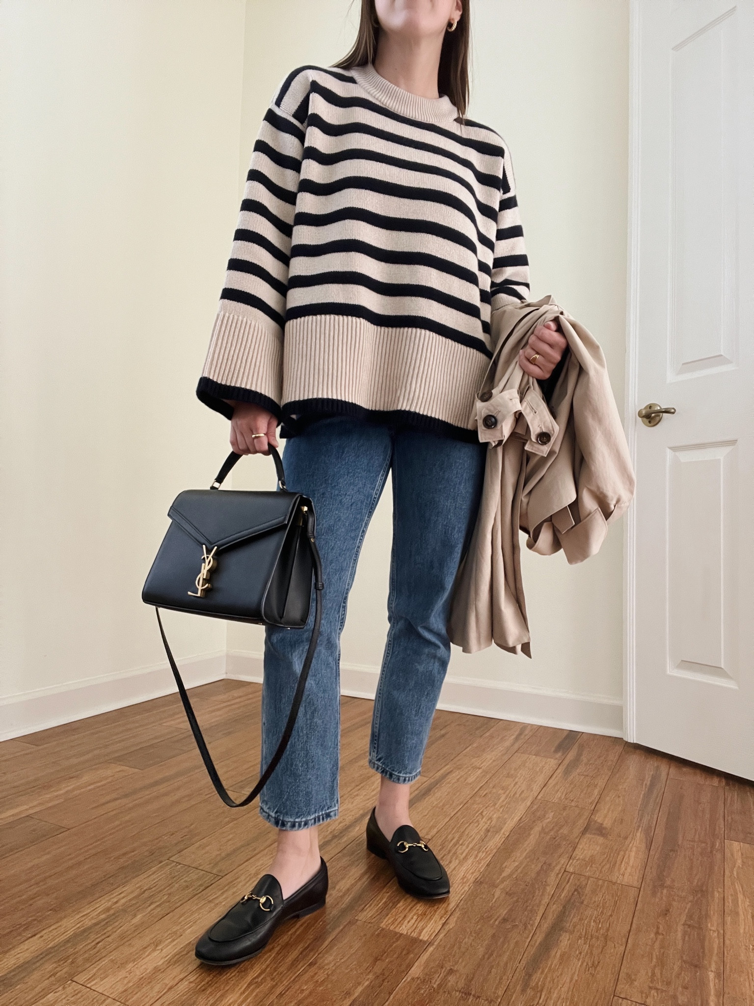Striped sweater, classic outfit, loafers, fall winter outfit, YSL Cassandra bag. 

#LTKfit #LTKstyletip #LTKSeasonal