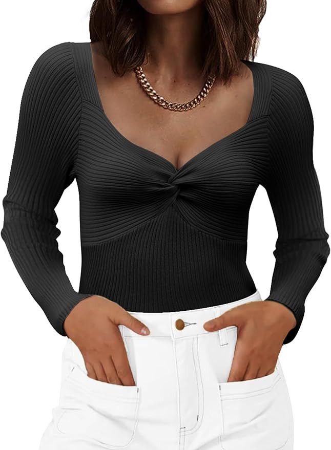 Zeagoo Sweaters for Women Fall Long Sleeve V Neck Sexy Ribbed Knit Sweater Slim Fit Solid Basic C... | Amazon (US)