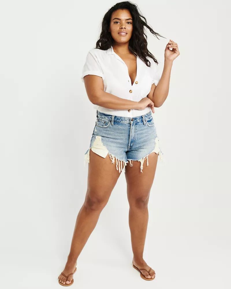 Destroyed High Rise Denim Shorts | Abercrombie & Fitch US & UK
