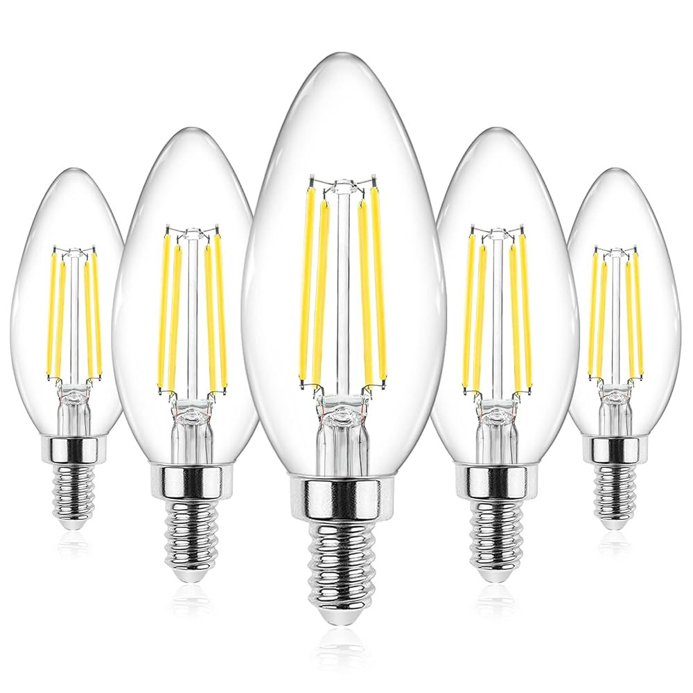 Ascher E12 Candelabra LED Light Bulbs 60 Watt Equivalent, Daylight White 5000K, Non-Dimmable, 550... | Amazon (US)