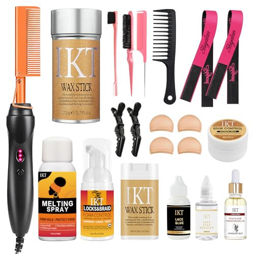 Hot Comb Set 21Pcs, Electric Hair Straightener Pressing Comb for Black Hair with Wig Wax Stick, Lace Band, Rat Tail Comb & Salon Clips | Amazon (US)