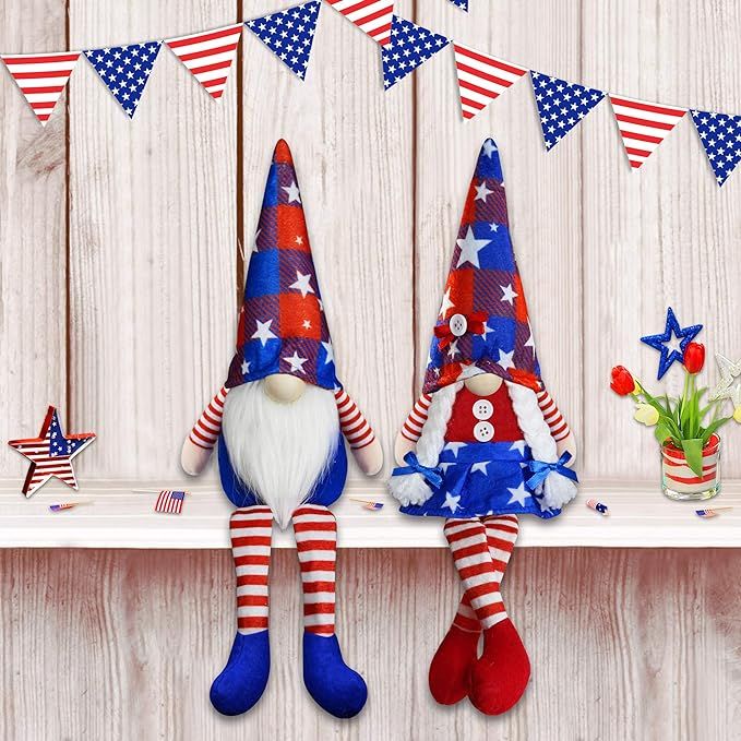 2Pcs 4th of July Patriotic Gnomes Plush Decorations - Mr & Mrs Handmade Swedish Tomte Gnomes Orna... | Amazon (US)