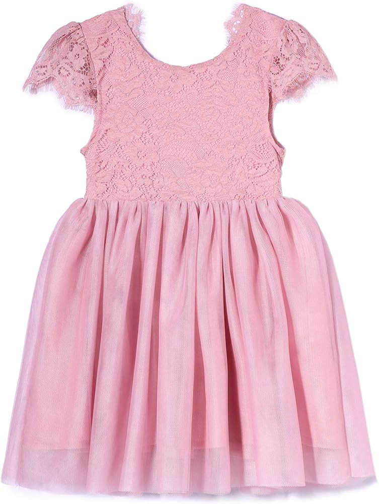 Niyage Toddler Girls Tulle Princess Party Dress Baby Elegant V-Back Lace Flower Girl Dresses | Amazon (US)