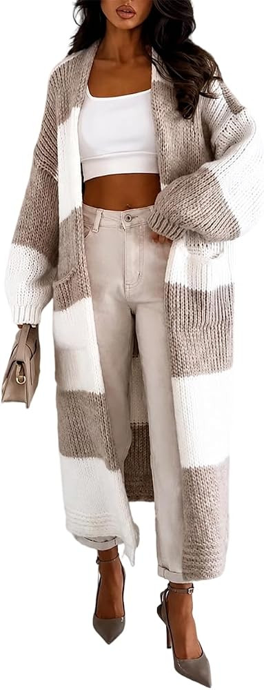 CHICME Open Front Oversized Long Knit Cardigan Sweater with Pockets | Amazon (US)