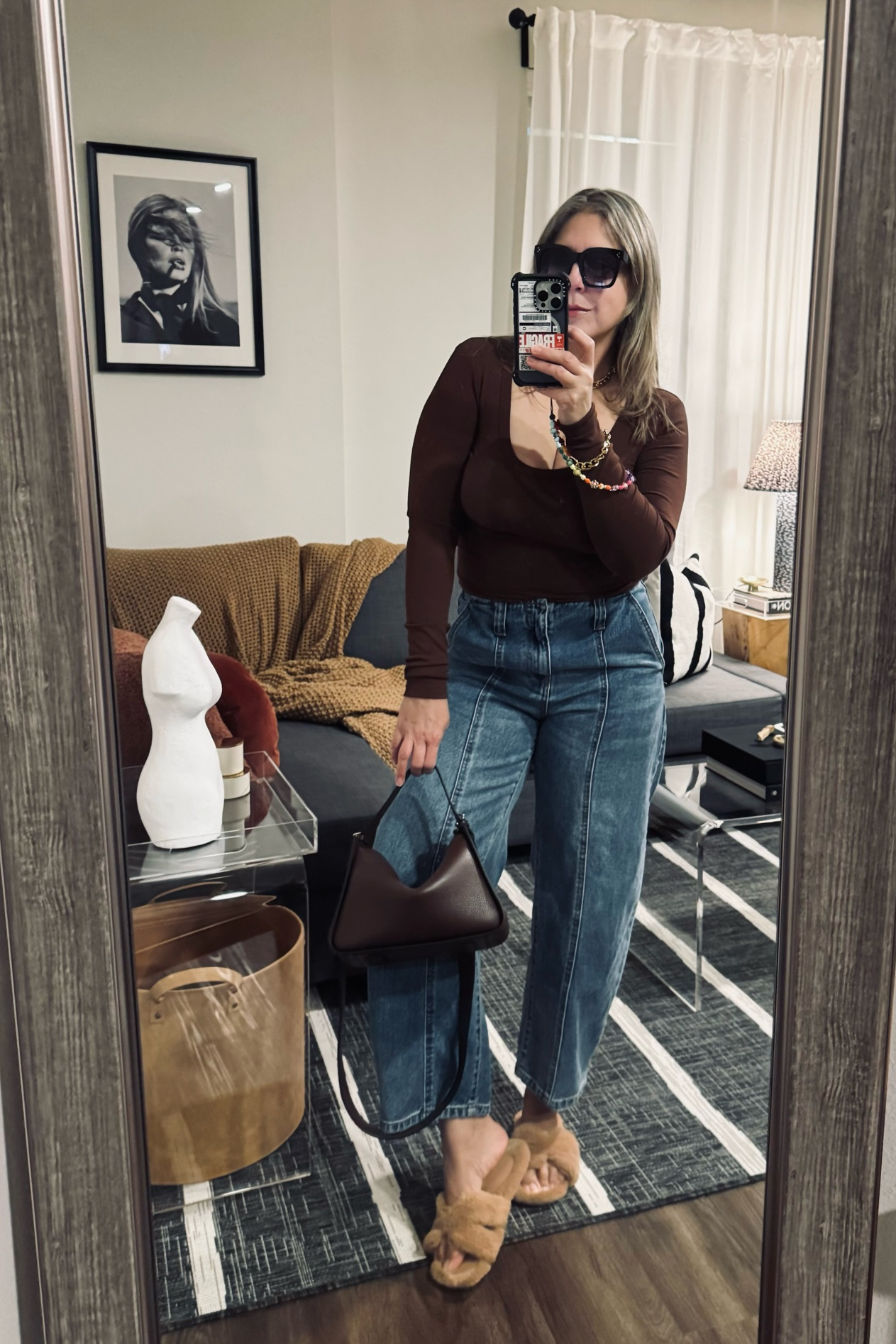 Chocolate🤎Affordable Skims lookalike top. Amazing Loewes lookalike bag. Superb denim Free People lookalike jeans  Mega soft Hermes lookalike sandals🤌🏻
#thehorse #handbag #loewepuzzlebag #slouchybag #chocolate #dupes #skims #ugg #uggs #sandals #fluffy #fur #comfy #casualoutfit #ootd #style #ideas #barreljeans #freepeople #barrel #cb2 #interiordecor #celine #casetify #iphonestrap #chain #etsy #amazon #cyberweek #sale #target

#LTKItBag #LTKShoeCrush #LTKCyberWeek