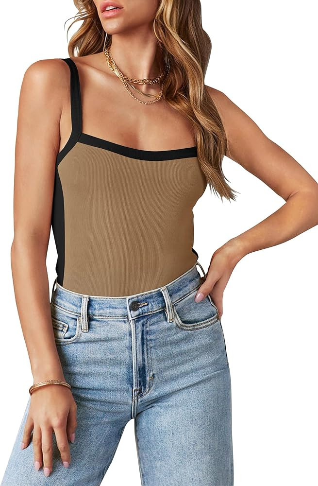 ZESICA Women's Summer Spaghetti Straps Crop Tank Tops Sleeveless Ribbed Knit Slim Fit Basic Camis... | Amazon (US)