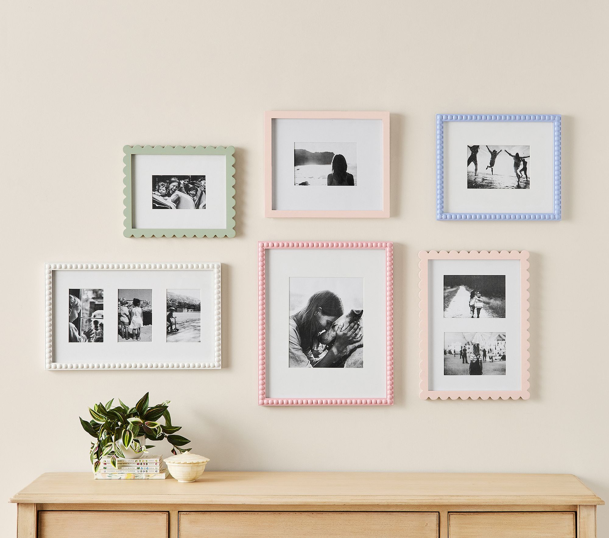 Blush & White Beaded Gallery in a Box Frames, Set of 6 | Pottery Barn Kids