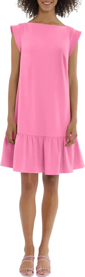 Boatneck Cap Sleeve Ruffle Hem Crepe Shift Dress | Nordstrom Rack