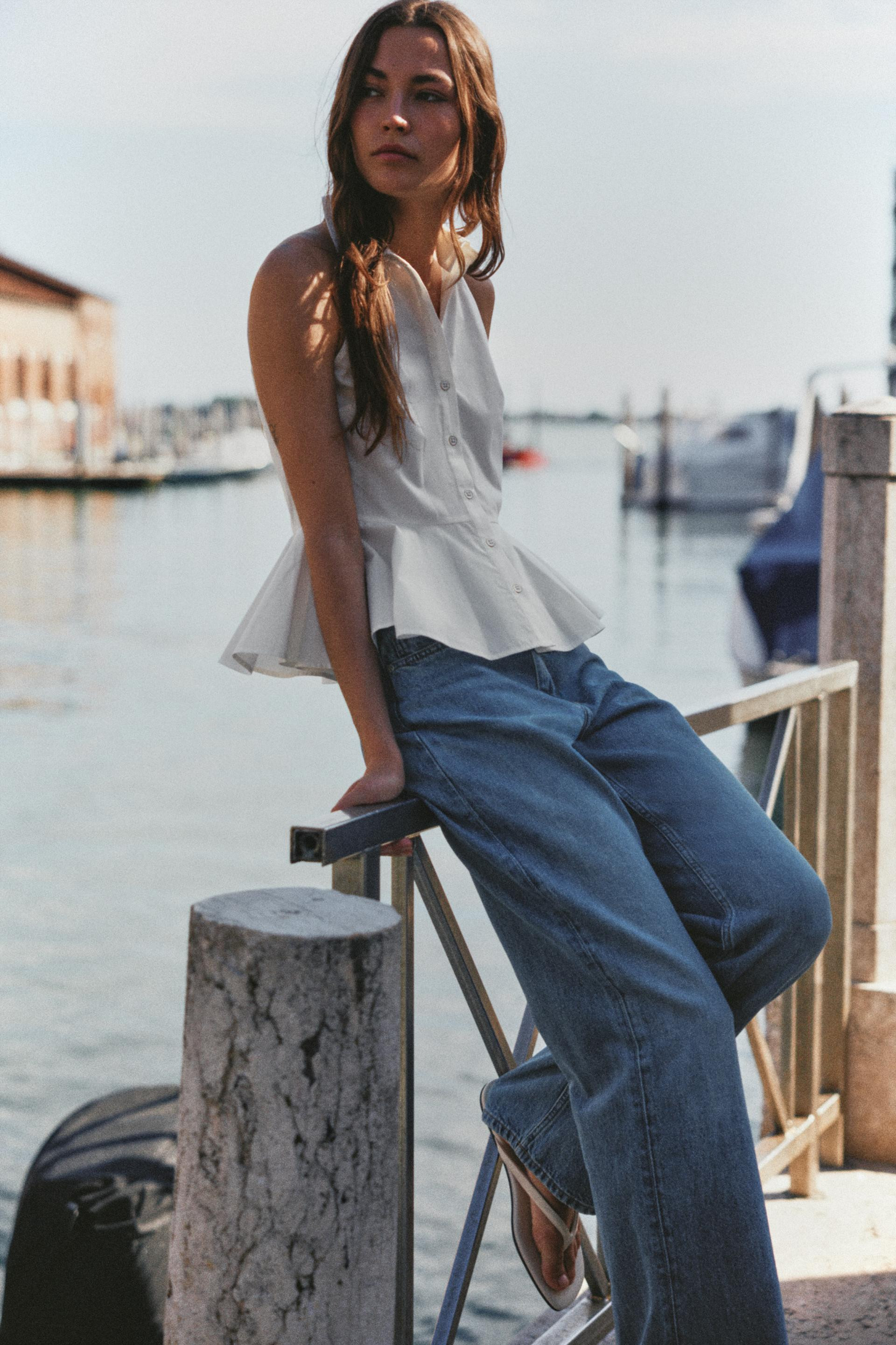 Zara - Halter Peplum Shirt - White - L - Woman | Zara US