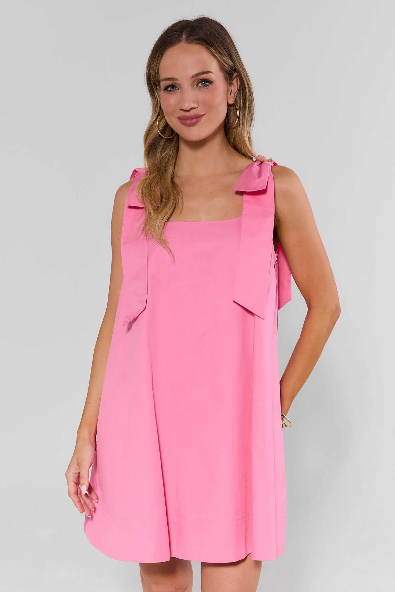 Pink Bow Strap Short Dress | Avara