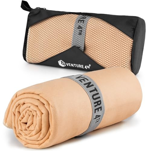 VENTURE 4TH Quick Dry Towel. Microfiber Travel Towel Ideal for Camping, Hiking, Backpacking, Gym. Lightweight & Fast Drying Travel Towels for Body. Compact & Easy to Pack - Beige Extra Large | Amazon (US)