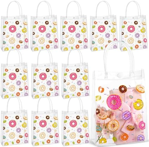 Saypacck 24 Pcs Donut Party Favor Gift Bags Plastic Clear Gift Bags with Handles Sweet One Two Bi... | Amazon (US)