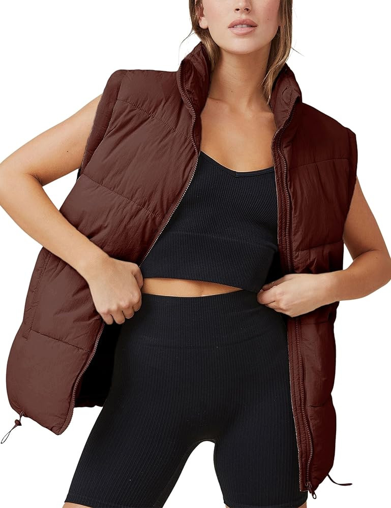 Xiaoxuemeng Womens Puffer Vest Collared Sleeveless Zip Up Padded Gilet Jacket Outwear | Amazon (US)