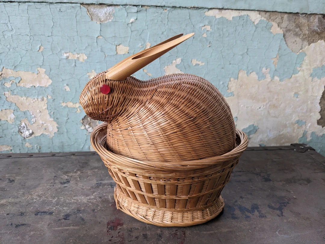 Vintage Easter Bunny Wicker Basket - Etsy | Etsy (US)