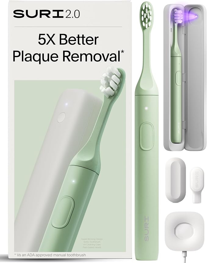 SURI 2.0 New Sonic Electric Toothbrush with Pressure Sensor & UV-Cleaning Travel Case | 1 Month+ ... | Amazon (US)