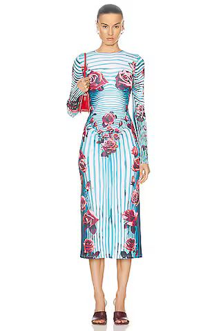 Jean Paul Gaultier Flower Body Morphing Long Sleeve Dress in Blue, Red, & White | FWRD | FWRD 