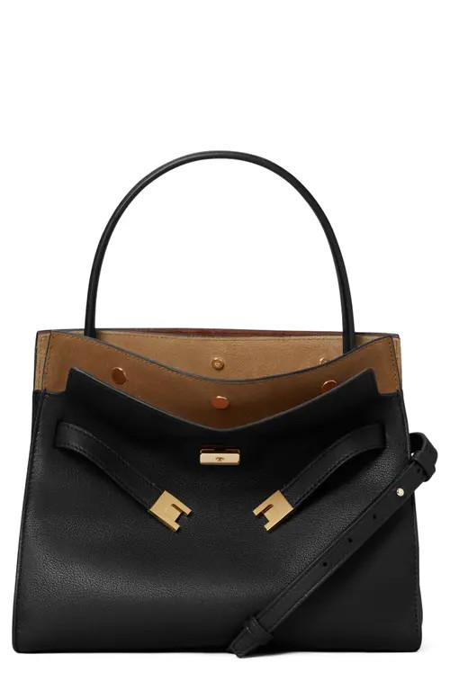 Tory Burch Small Lee Radziwill Leather Double Bag in Black at Nordstrom | Nordstrom