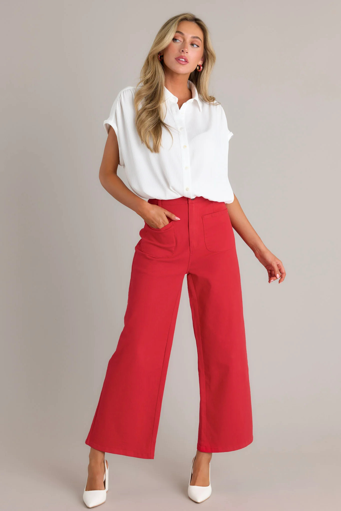 Sleek Silhouette Red Wide Leg Jeans | Red Dress