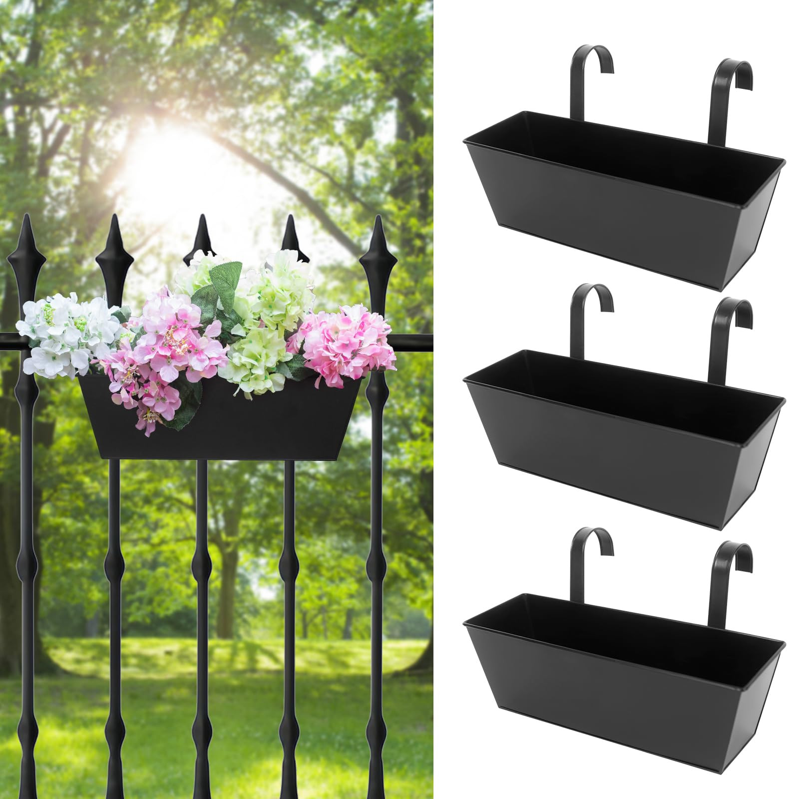 Railing Planters Outdoor Balcony 16 Inch Deck Over The Railing Planter Boxes Hanging Planters for... | Amazon (US)