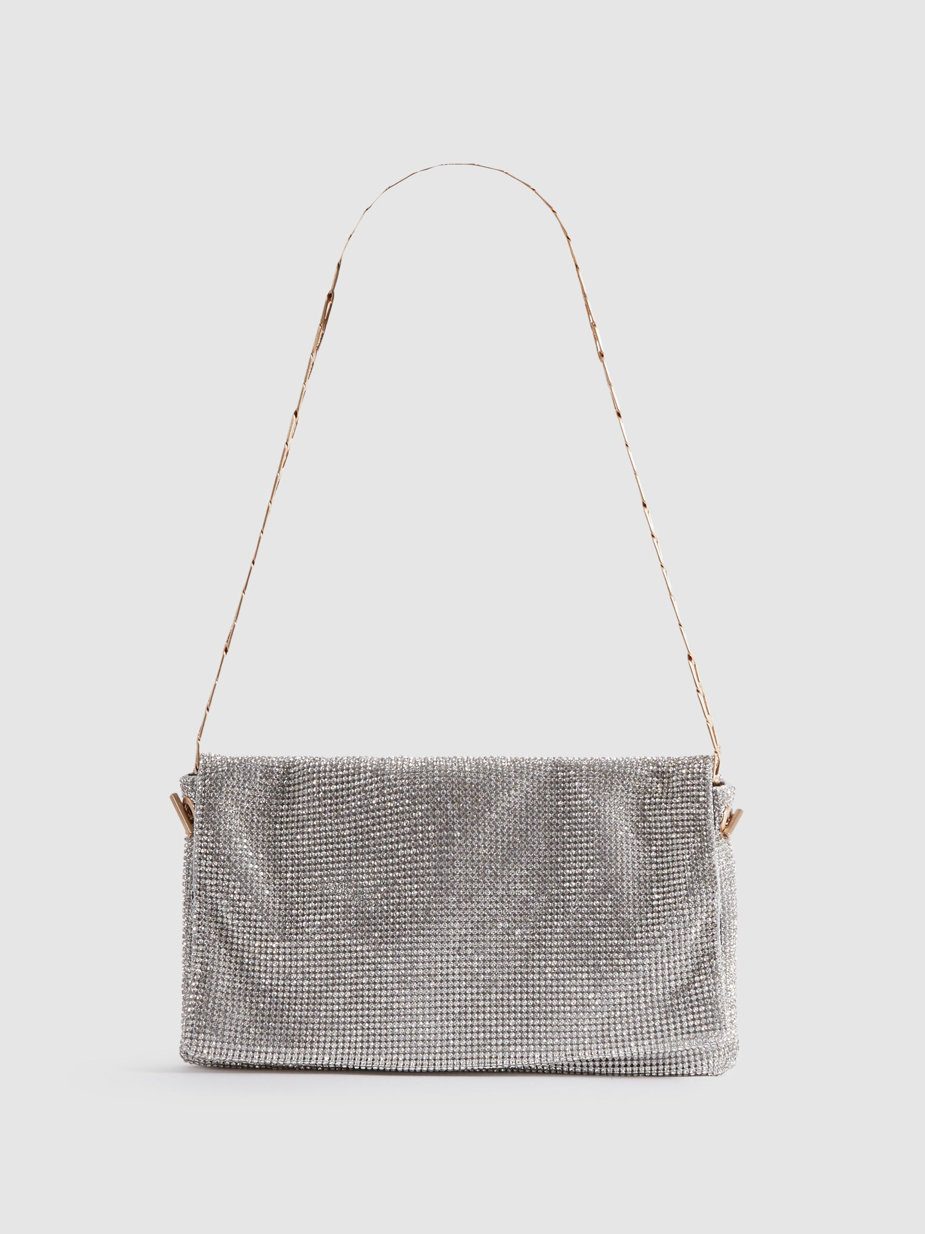 Reiss Embellished Chainmail Shoulder Bag in Silver - REISS | Reiss UK