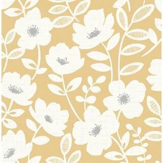 Brewster Bergman Mustard Scandi Flower Strippable Roll (Covers 56.4 sq. ft.) UW24774 | The Home Depot
