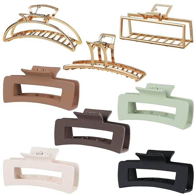 8 Pcs Hair Claw Clips, 5 Square Matte Hair Claw Clips and 3 Metal Hair Clips, Non-Slip Strong Hol... | Amazon (US)