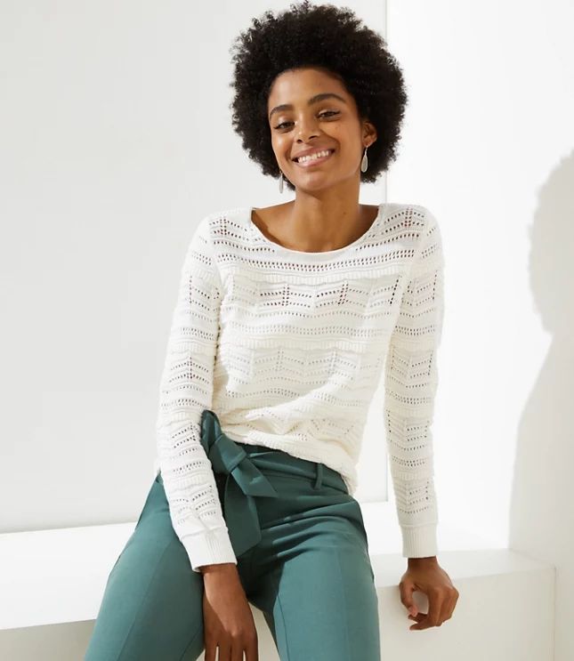 Pointelle Ruffle Sweater | LOFT | LOFT