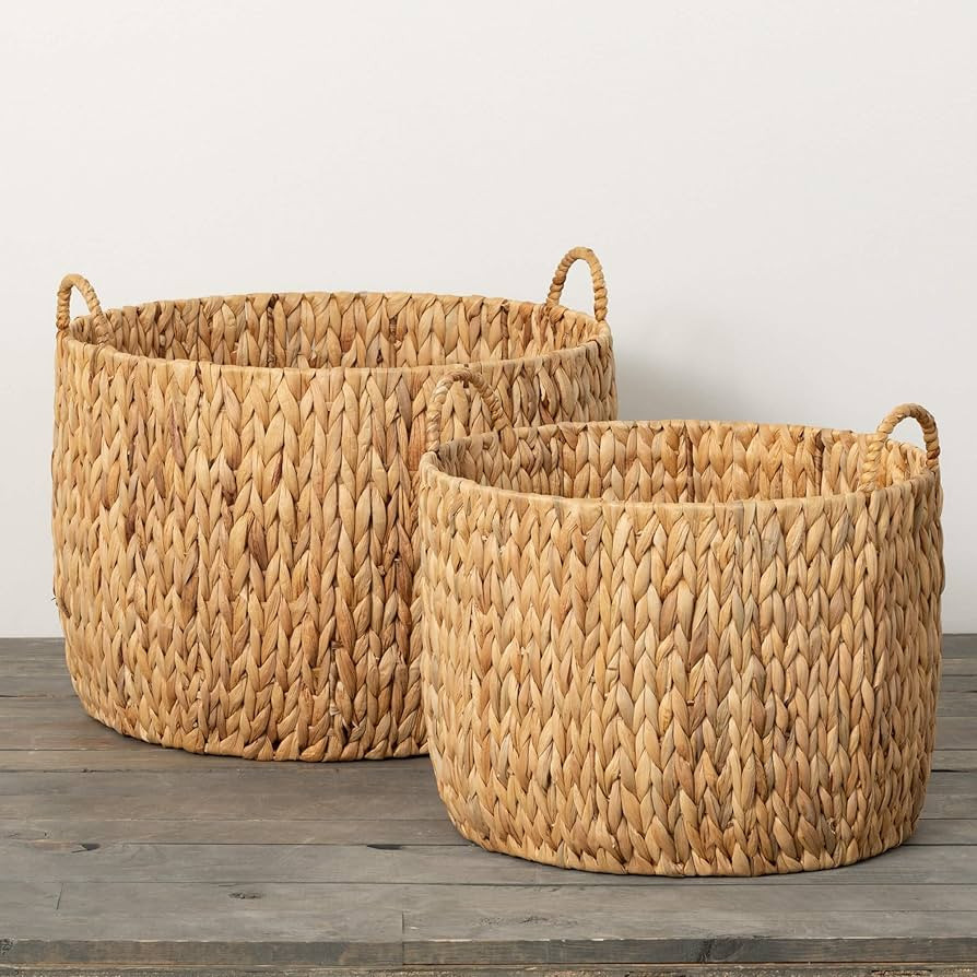 Sullivans Handcrafted Tan Chevron Pattern Woven Basket Set of 2, Natural Textural Weave, Decorati... | Amazon (US)