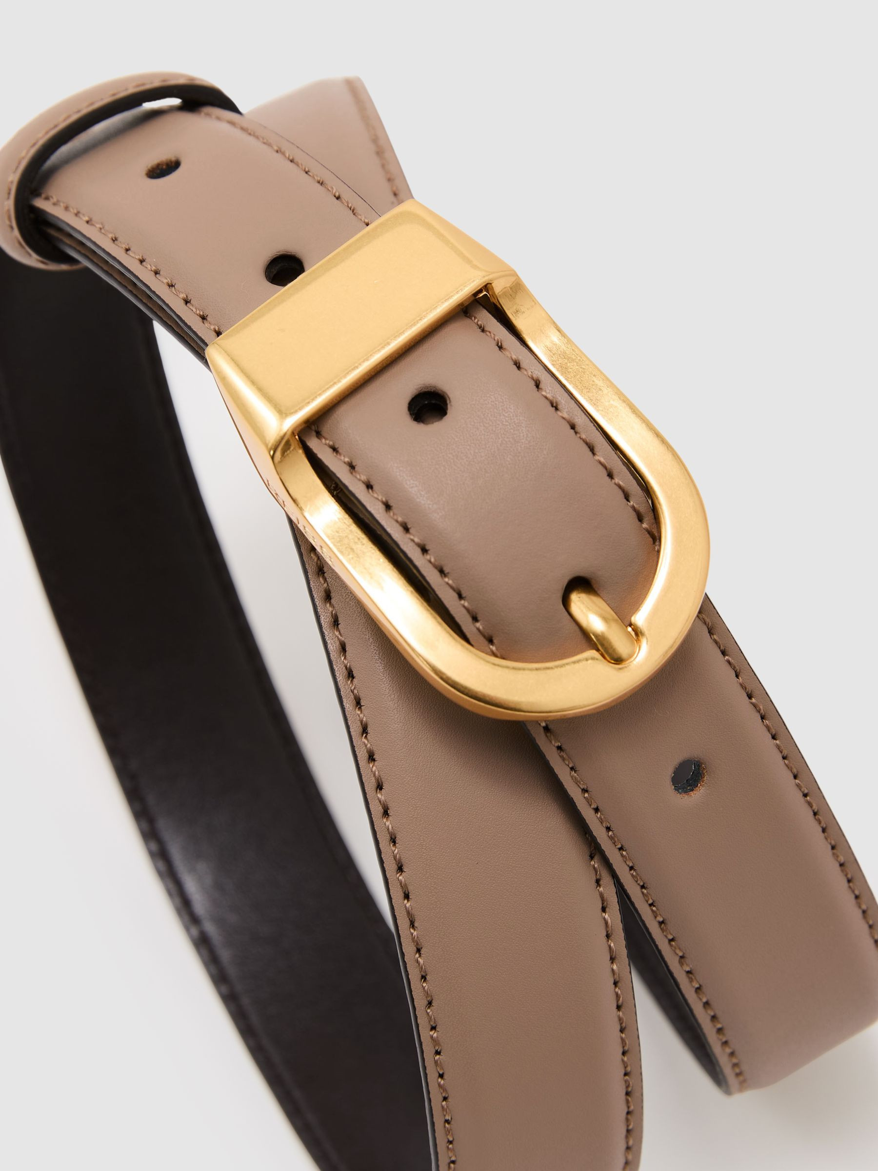 Reiss Leather Curved-Buckle Belt in Taupe - REISS | Reiss UK