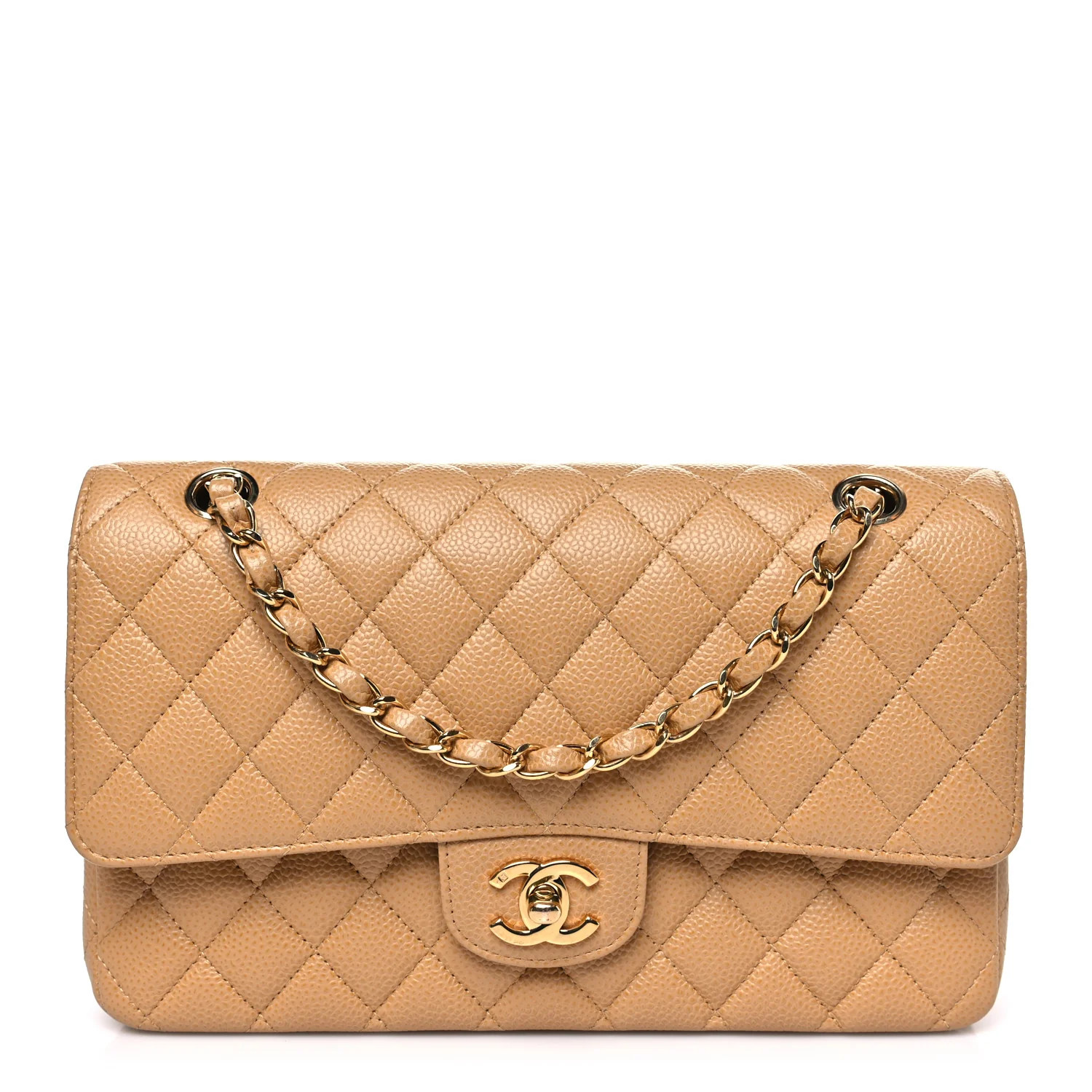 Chanel Caviar Quilted Medium Double Flap Beige | FASHIONPHILE (US)