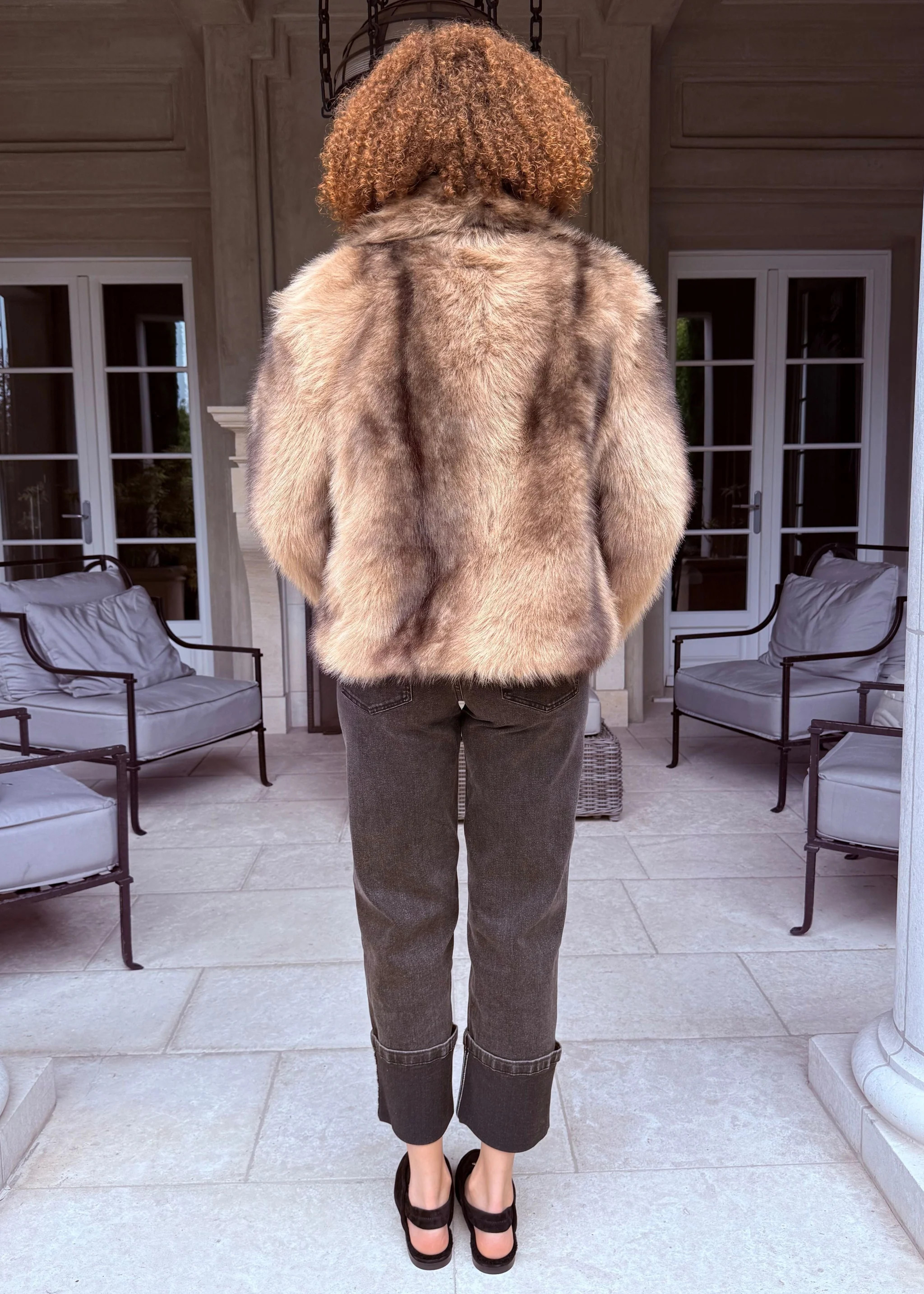 Omari Oversized Fold Over Collar Two-Toned Faux Fur Coat - Mocha | Benaar La