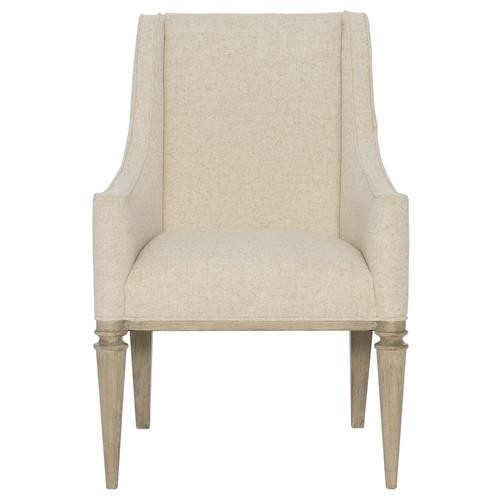 Sarabeth Modern French Beige Upholstered Sandstone Brown Wood Dining Arm Chair | Kathy Kuo Home