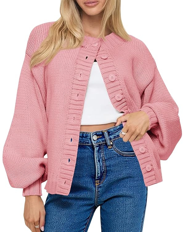 Saodimallsu Womens Long Sleeve Button Down Cardigan Sweaters Crew Neck Open Front Knit Casual Loo... | Amazon (US)