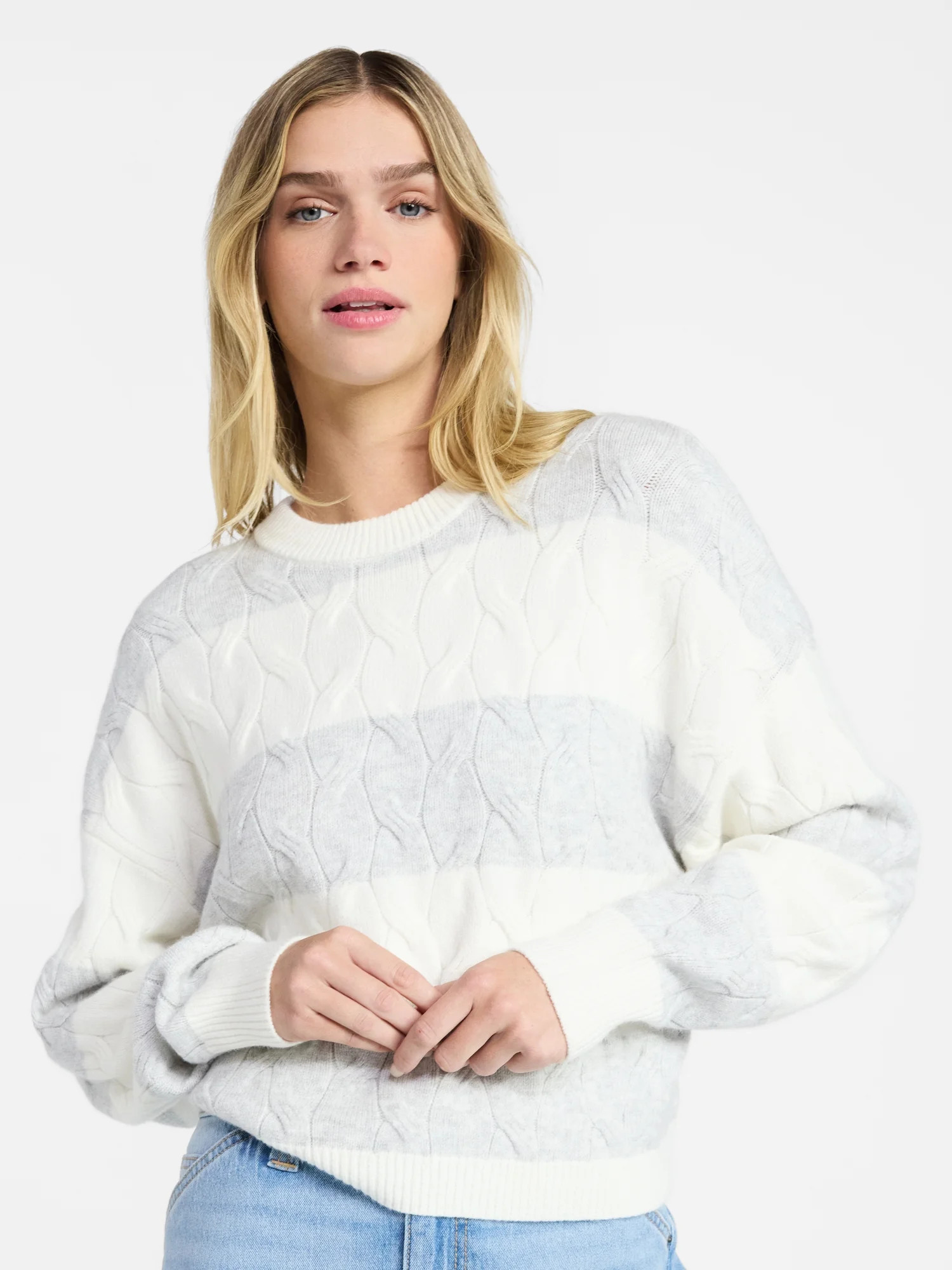 No Boundaries Drop Shoulder Crewneck Pullover Sweater, Midweight, Women's XXS-XXL | Walmart (US)