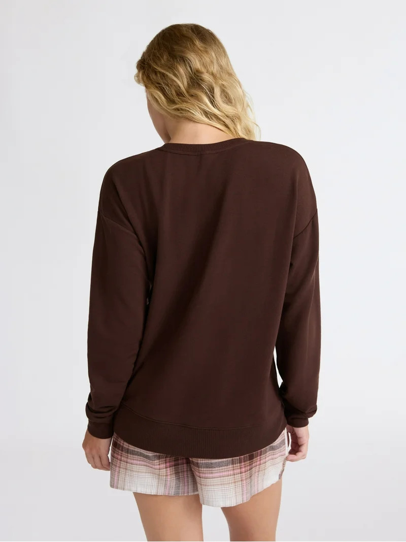 Joyspun Women's Fleece Drop Shoulder Sleep Top with Long Sleeves, Sizes XS-3X | Walmart (US)