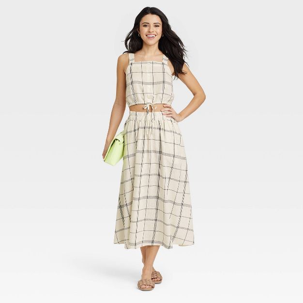 Women's Smocked Waist Mid-Rise Linen A-Line Skirt - A New Day™ | Target