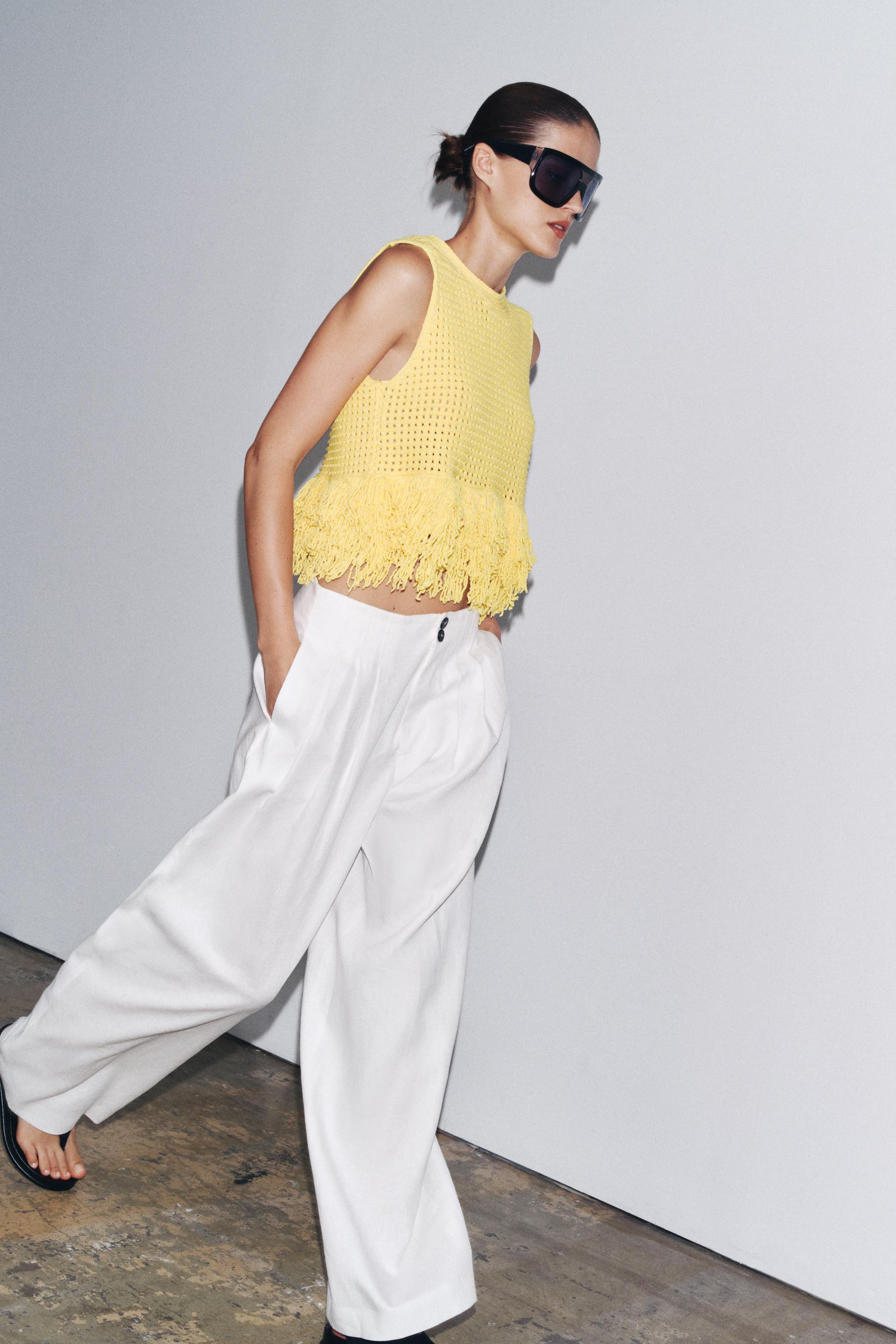 FRINGED CHECKERED KNIT TOP | Zara US