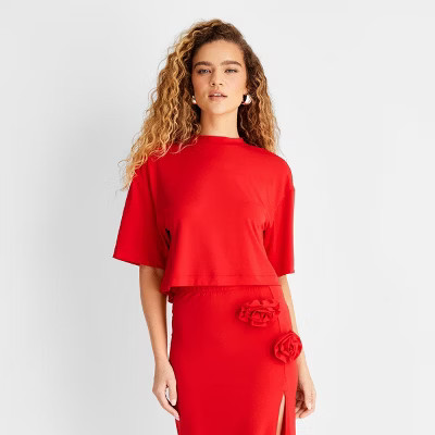 Women's Short Sleeve Cropped T-Shirt - Future Collective Red | Target