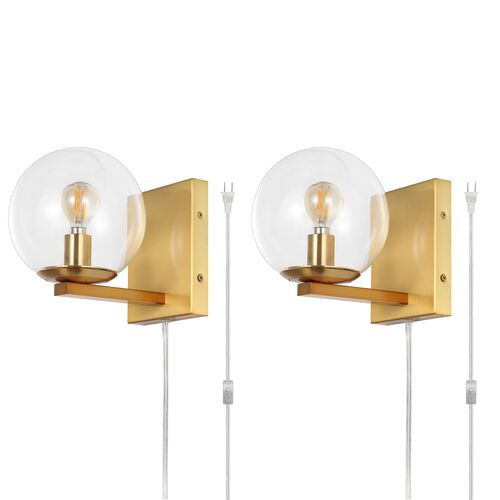 Set of 2 Jonie 5.5" Plug-In Wall Sconces - Brass - Gold | Wall Fixtures, Wall Lamps - Decorative, Aesthetic | One Kings Lane