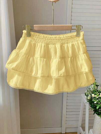 Comfortcana Classic Yellow Woven Panel Hem Versatile Women Skirt Summer Skirt Skirts For Women Su... | SHEIN