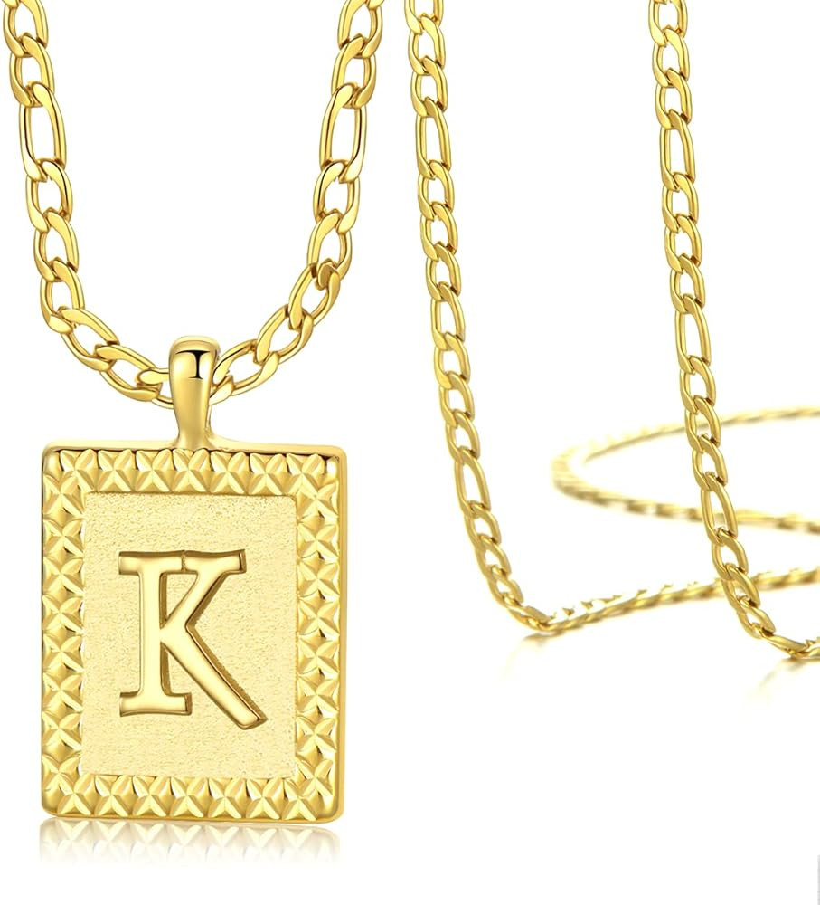 APERU Gold Initial Necklaces for Women Men Boy Square Letter 26 Capital A- Stainless Steel Pendan... | Amazon (US)