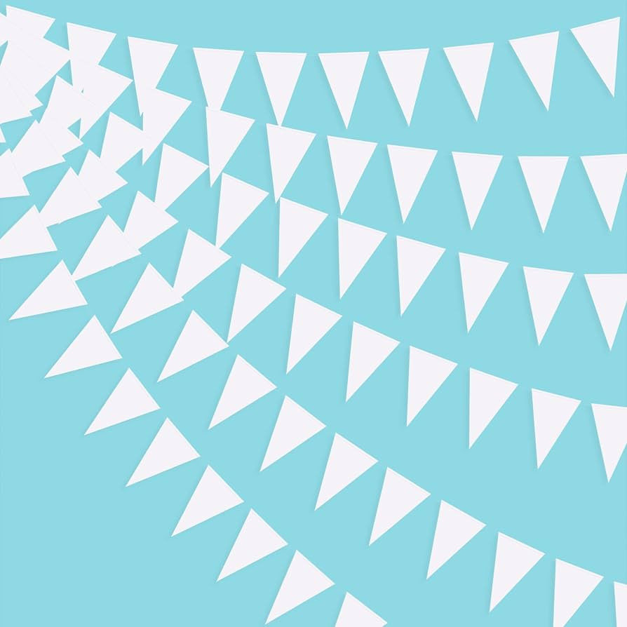 40 Ft White Party Decorations Triangle Pennant Banner Pearlescent Shimmer White Paper Flags Bunti... | Amazon (US)