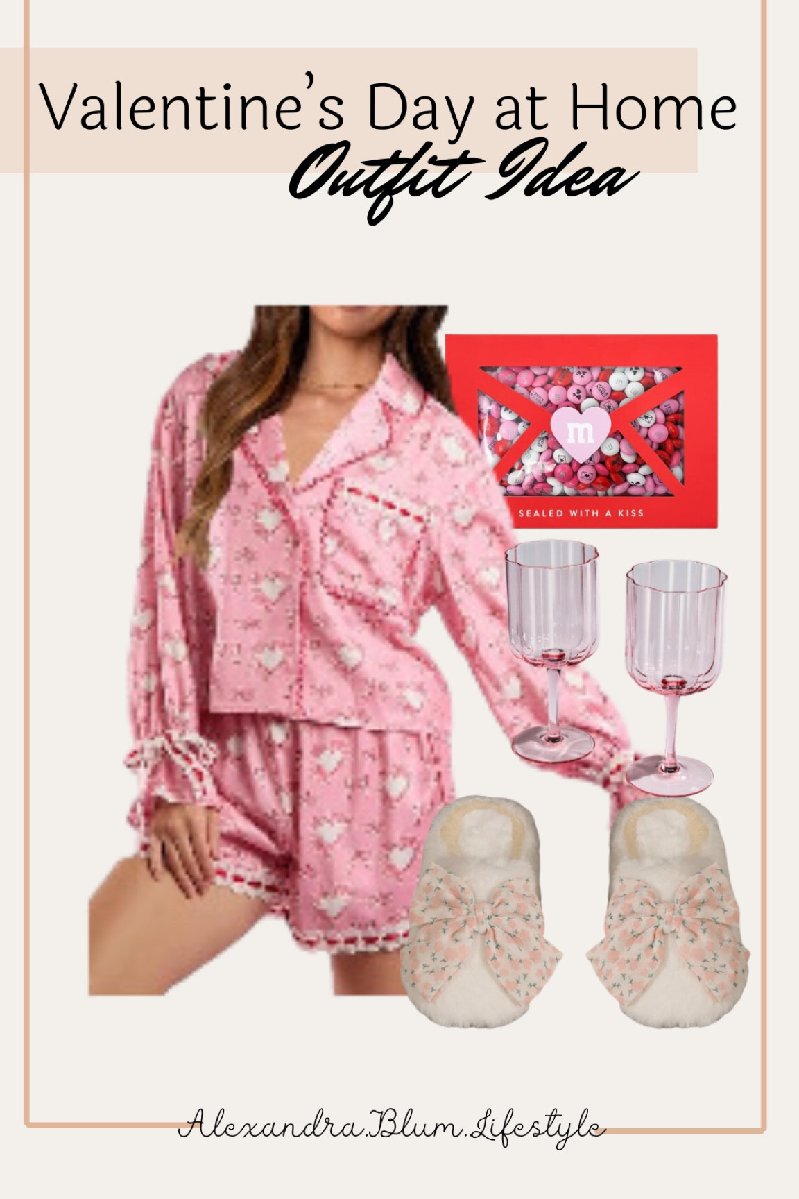 Heart pajamas from Amazon perfect for staying at home for Valentine’s Day outfit! I’m in love with the fun pink bow slippers! Vintage pink stem wine glasses!  All Amazon finds! Amazon fashion! 

#LTKStyleTip #LTKFindsUnder100 #LTKFindsUnder50