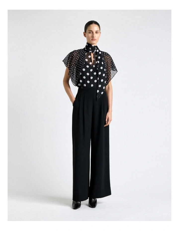 Polka Dot Ruffle Sleeve Tie Neck Blouse in Black | Myer