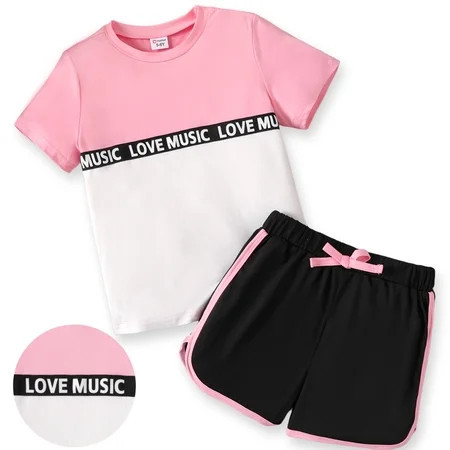 PatPat Kid Girl 2 Pieces Outfits Color Block Short Sleeve T-Shirt and Athletic Shorts Summer Set Sizes 5-12 | Walmart (US)