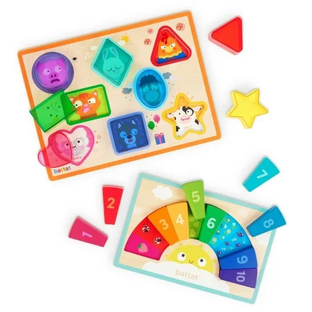 Battat Puzzle Pals Duo Wooden Colors, Shapes, and Feelings Puzzles Set for 18 Months + | Walmart (US)