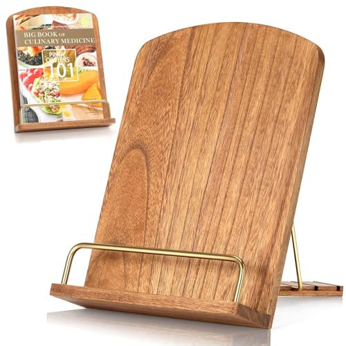 Cookbook Stand for Kitchen Counter Adjustable - Wood Recipe Book Holder for Convenient Cooking Fit iPad Tablet Recipe Book Holder | Amazon (US)