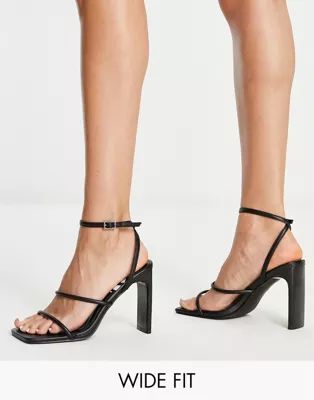 Public Desire Exclusive Wide Fit Tatianna heeled sandals in black | ASOS | ASOS (Global)